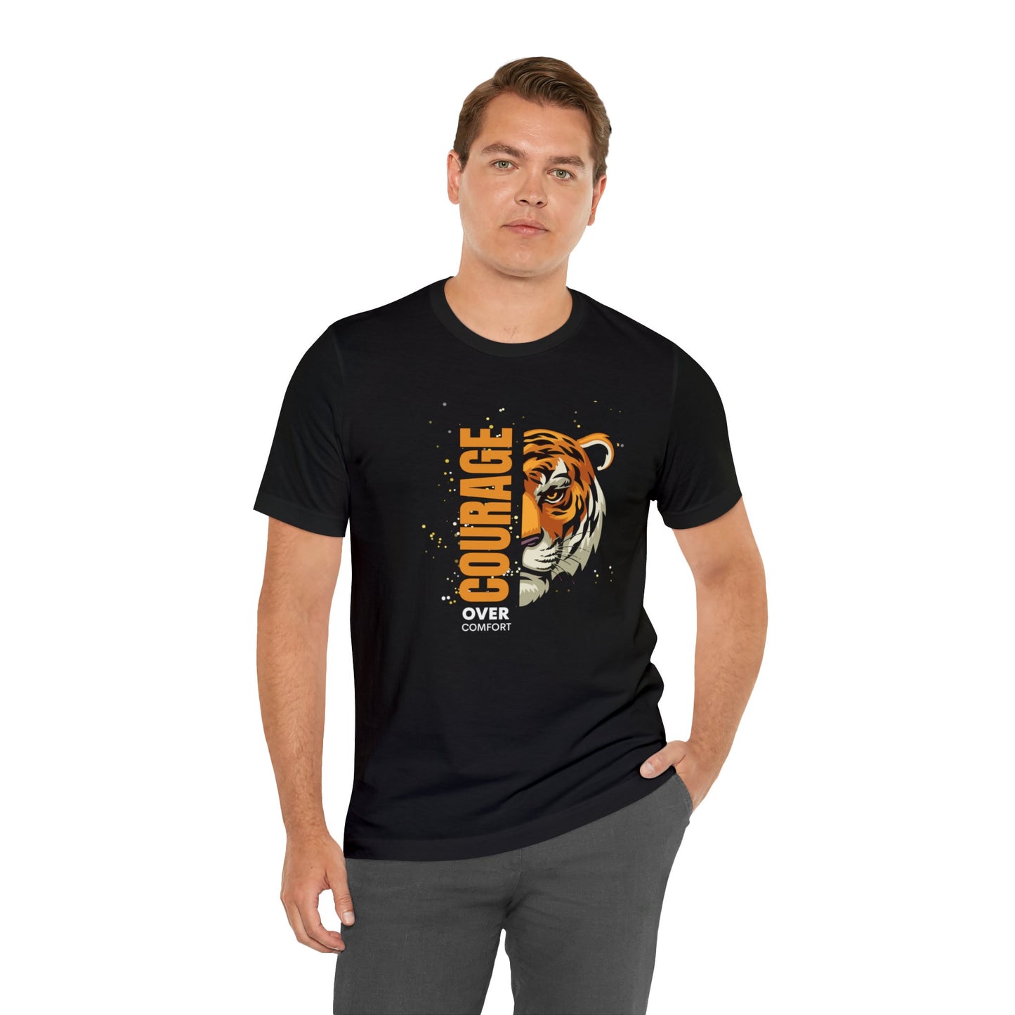 Courage over Comfort Unisex Jersey Short Sleeve Tee