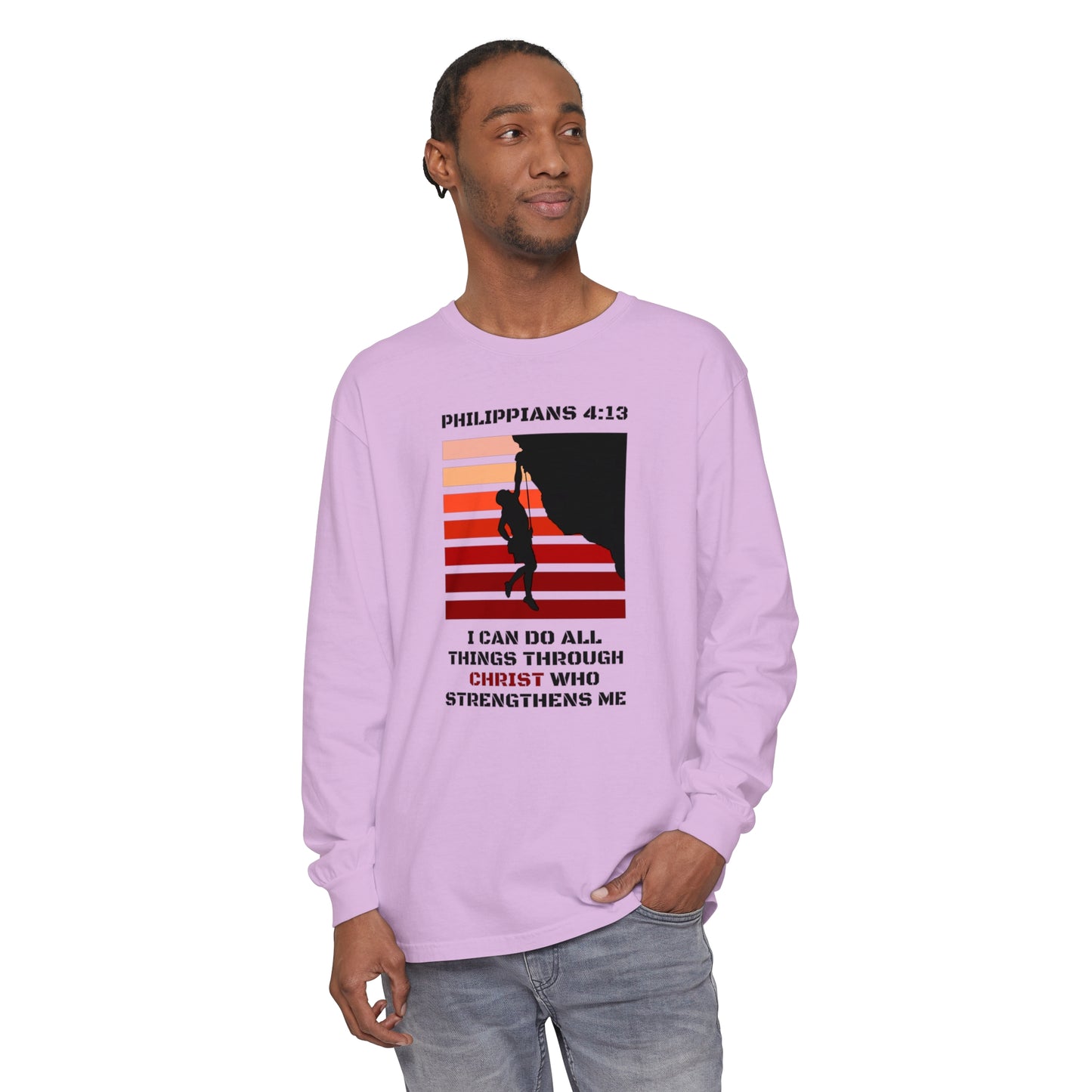 Christ Strengthens Me Unisex Garment-dyed Long Sleeve T-Shirt