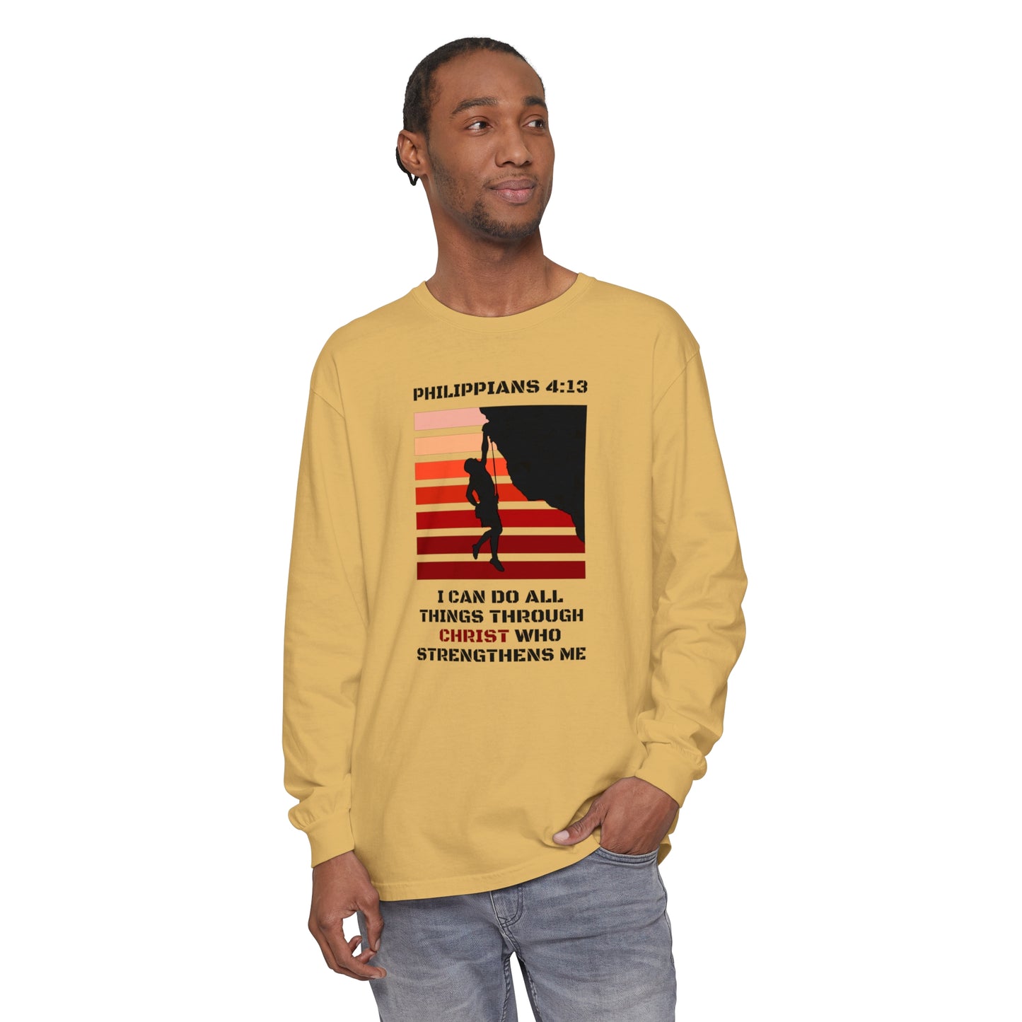 Christ Strengthens Me Unisex Garment-dyed Long Sleeve T-Shirt