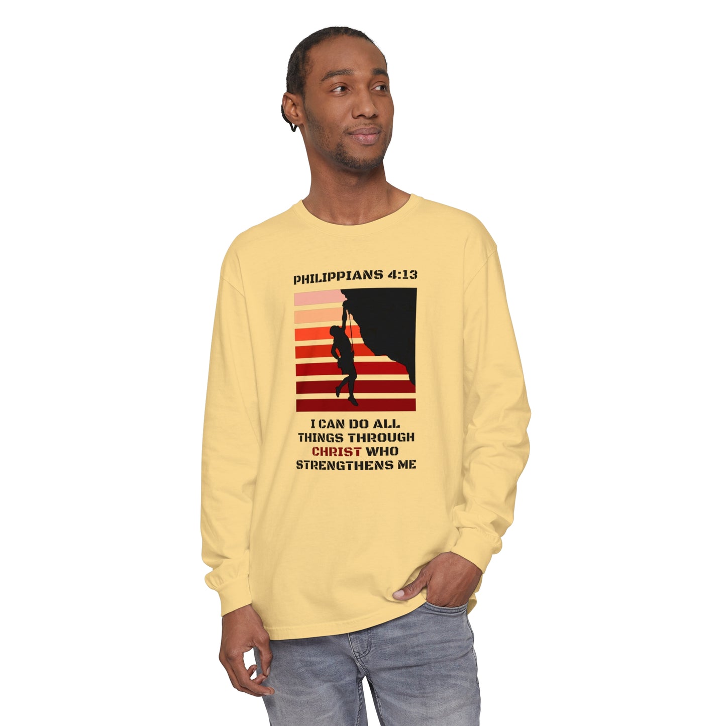 Christ Strengthens Me Unisex Garment-dyed Long Sleeve T-Shirt