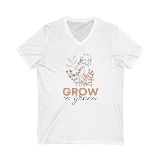 Grow in Grace Unisex Jersey Short Sleeve V-Neck Tee