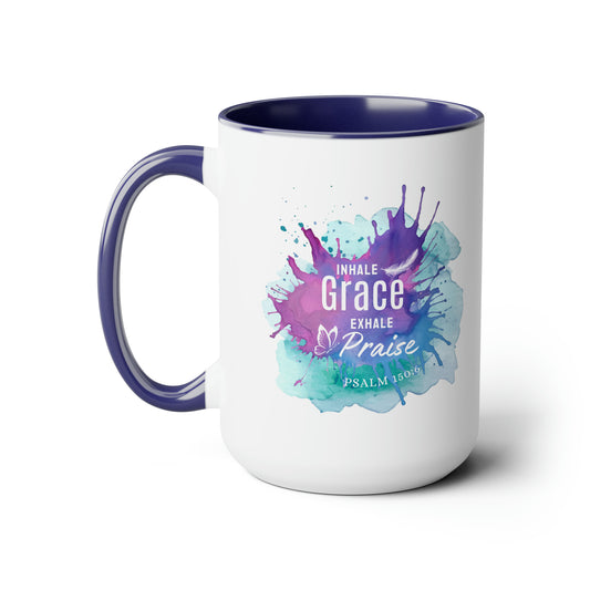 Inhale Grace Two-Tone Coffee Mugs, 15oz