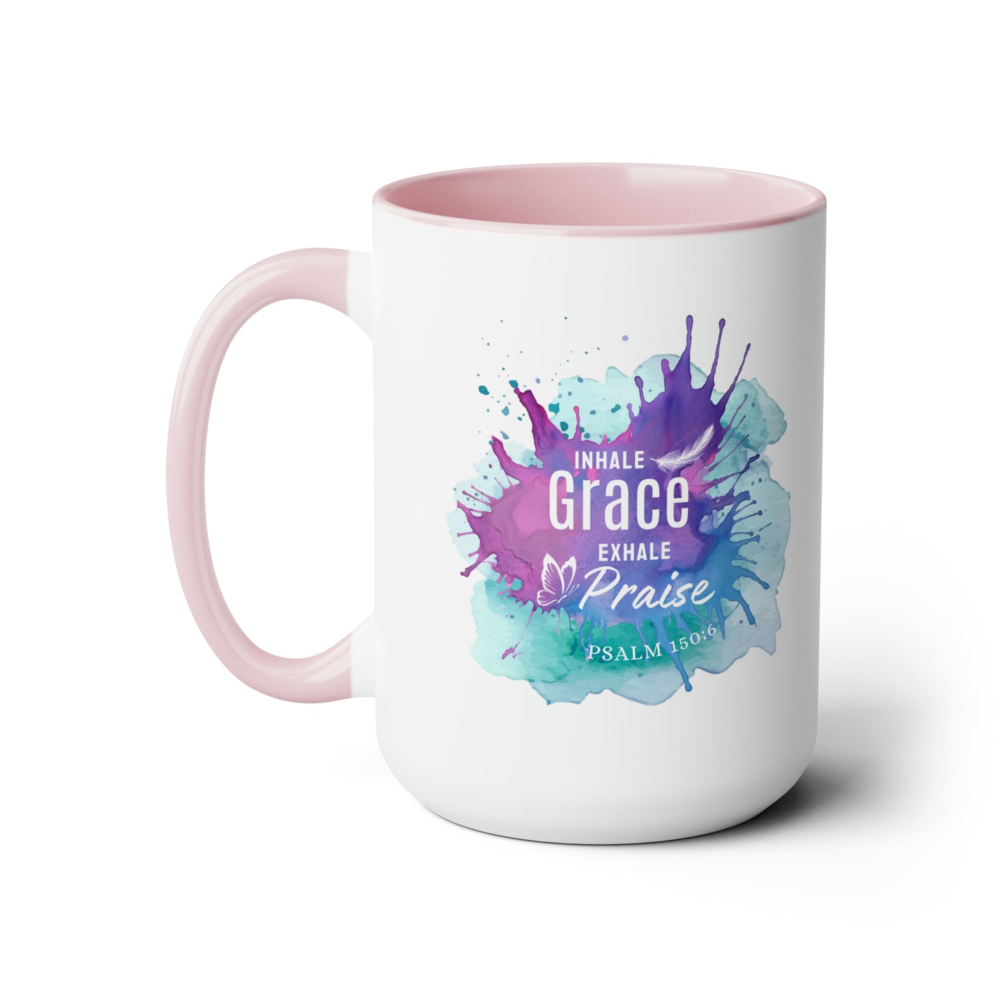 Inhale Grace Two-Tone Coffee Mugs, 15oz