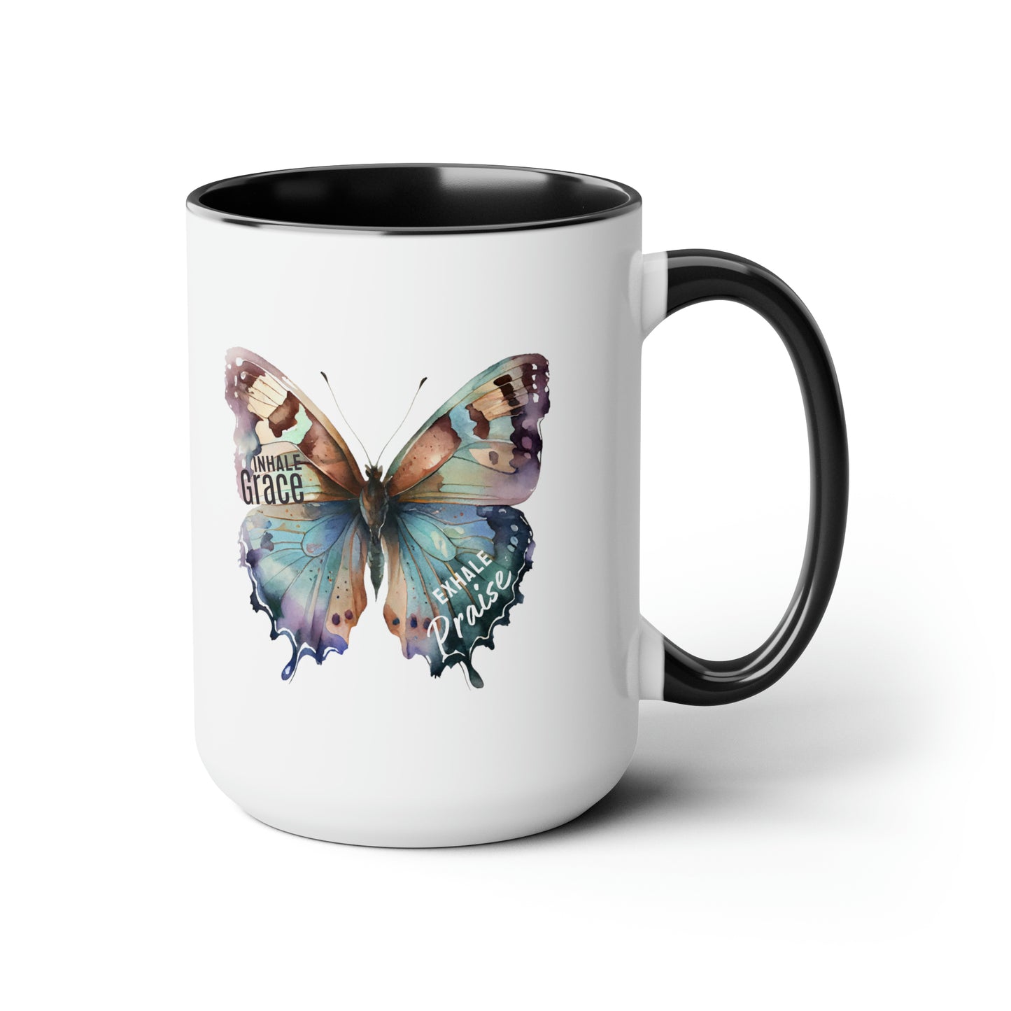 Inhale Grace Two-Tone Coffee Mugs, 15oz