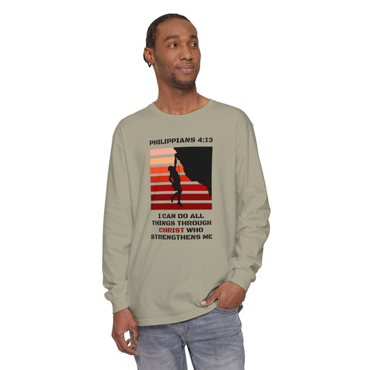 Christ Strengthens Me Unisex Garment-dyed Long Sleeve T-Shirt