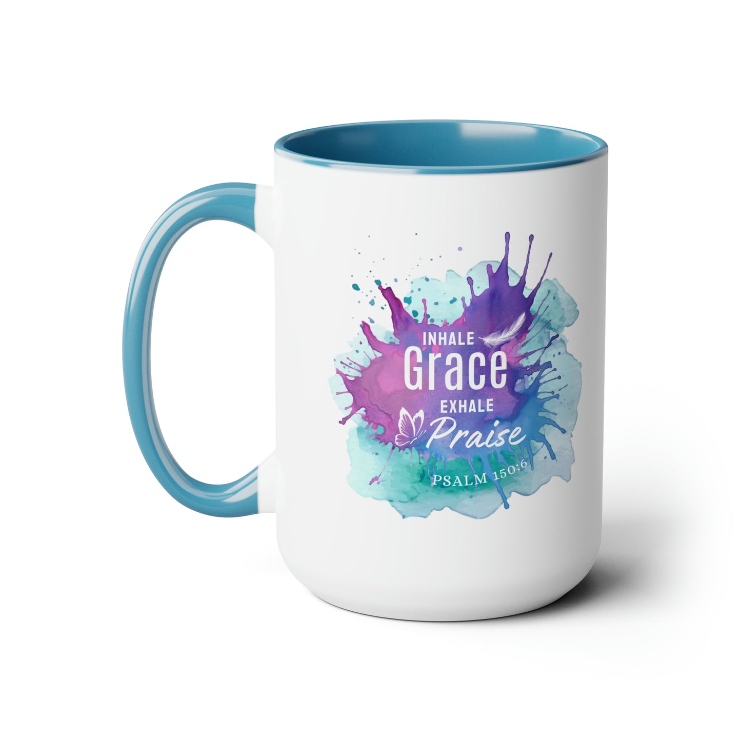 Inhale Grace Two-Tone Coffee Mugs, 15oz